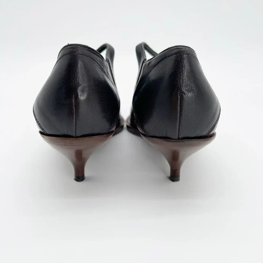 Miu Miu 90s Vintage Burgundy Black Leather Mary Jane Kitten Heel Pumps IT 37.5